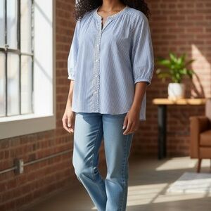 Lucky Brand Light Blue and White Striped Top